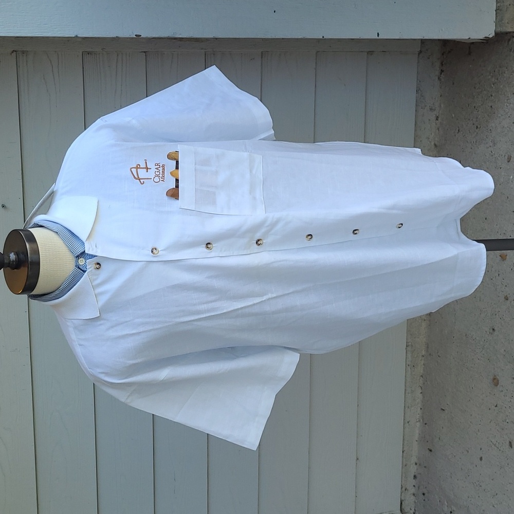 CIGAR AFICIONADO Collection Pocket White Cotton XL Button Up‎ Shirt VTG 90s NEW